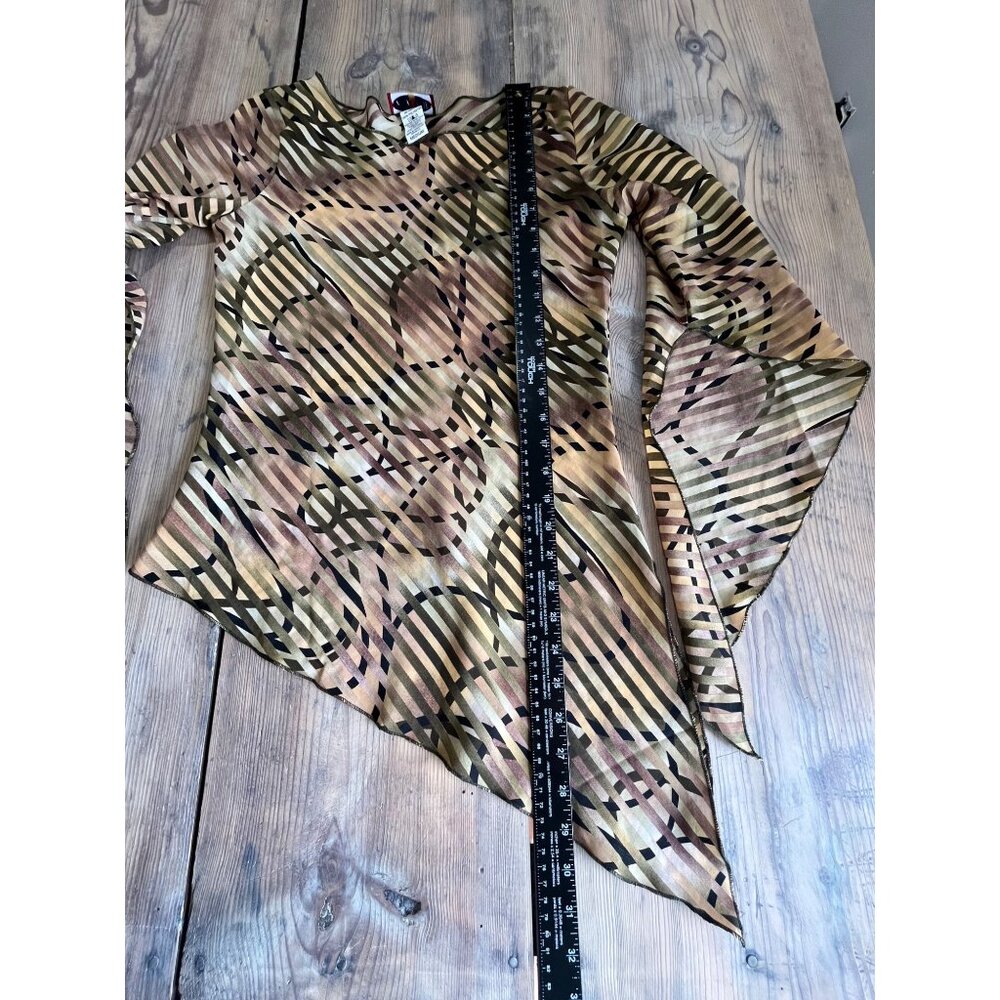 Y2K Zoey Beth Asymmetrical Hem Blouse Womens M Brown Geometric Print - Picture 7 of 7
